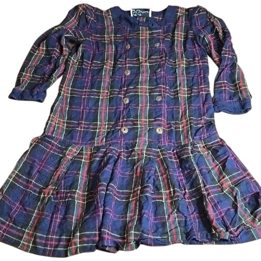 St. Simon Tartan Plaid Dress, Navy‎ Blue, Retro Schoolgirl Academia, Small, Vtg